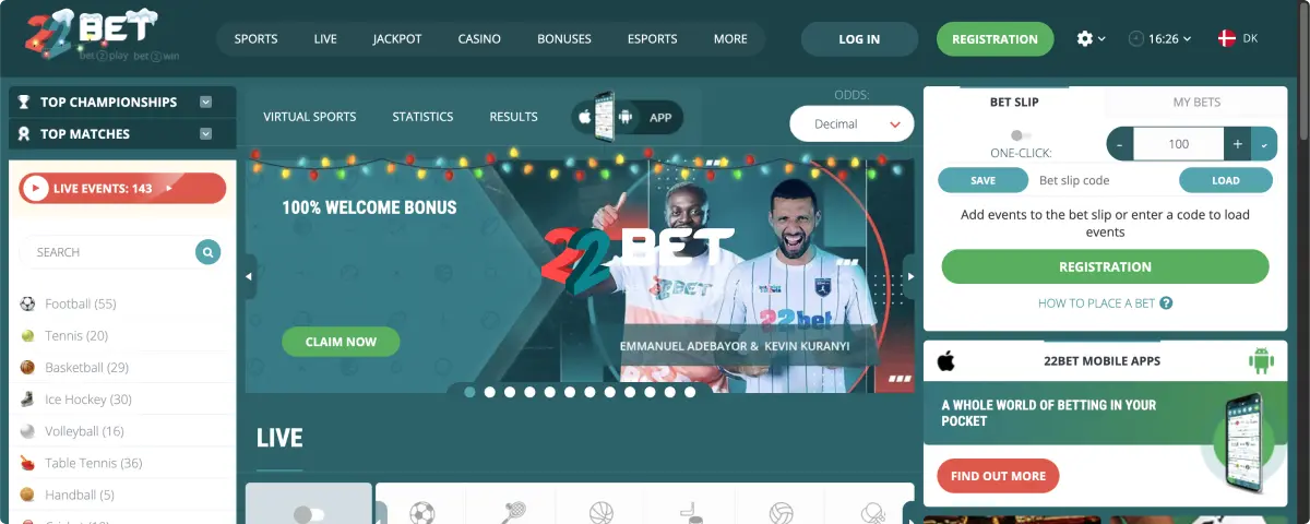 22Bet Online Casino Og Væddemål