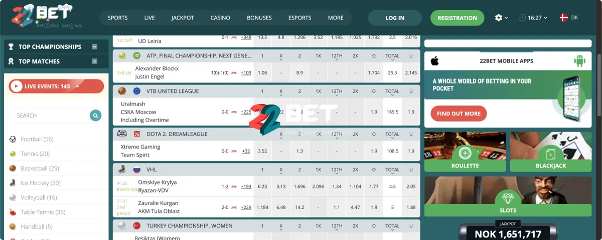 22Bet Online Sportsvæddemål